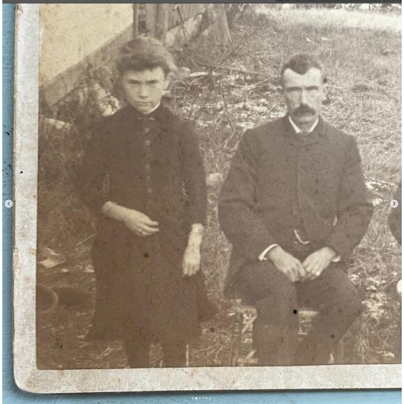Antique Cabinet Card 1800s Photo Rural Farm Family Cows Reading PA Creepy - Picture 2 of 6
